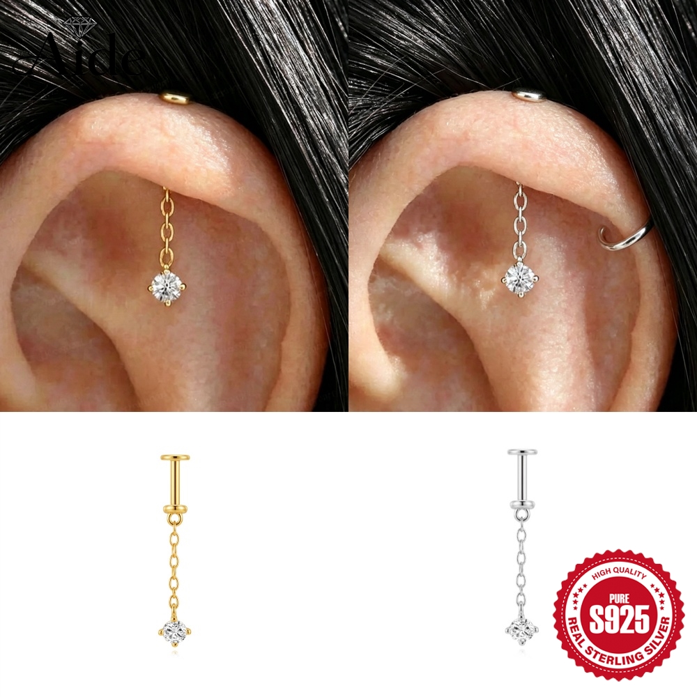 Body Jewelry Flat Back - AIDE 925 Sterling Silver Vertical Spiral
