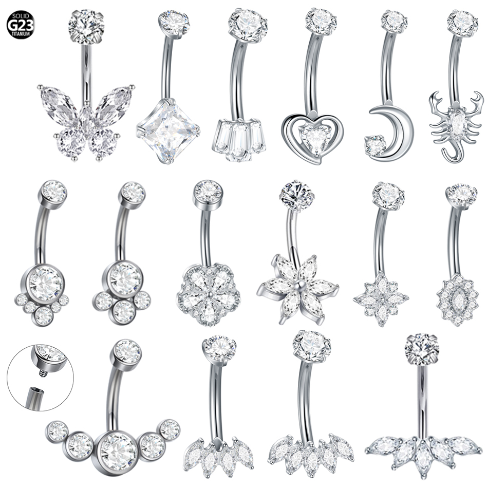 1Pc Titanium Zircon Belly Ring - Belly Bar Titanium recension och pris