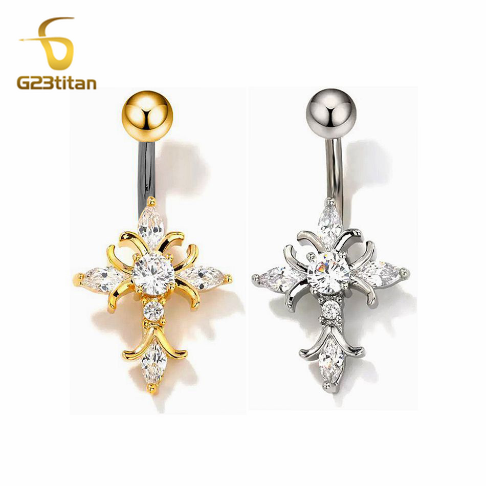 Zircon Cross Belly Button Ring - Belly Bar Titanium recension och pris
