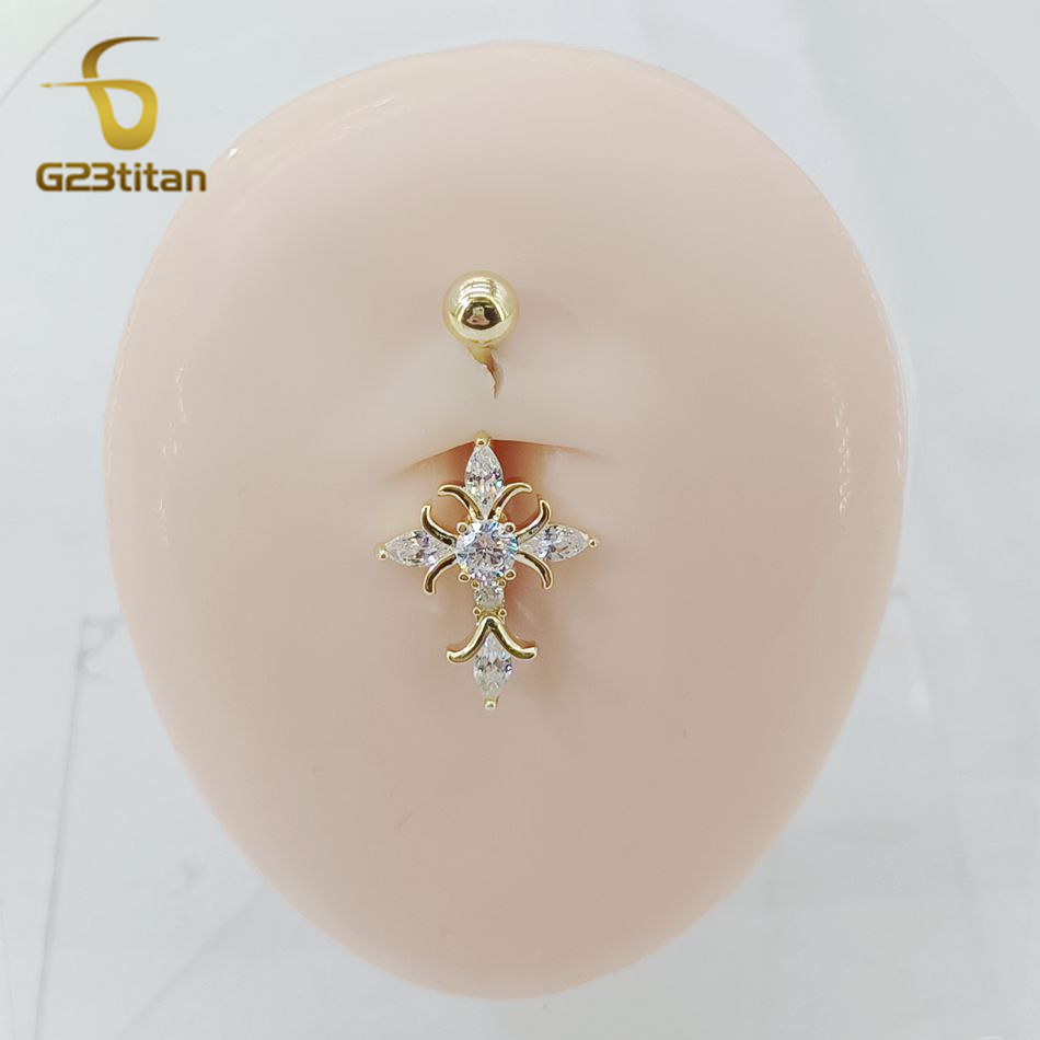Zircon Cross Belly Button Ring - Belly Bar Titanium recension och pris