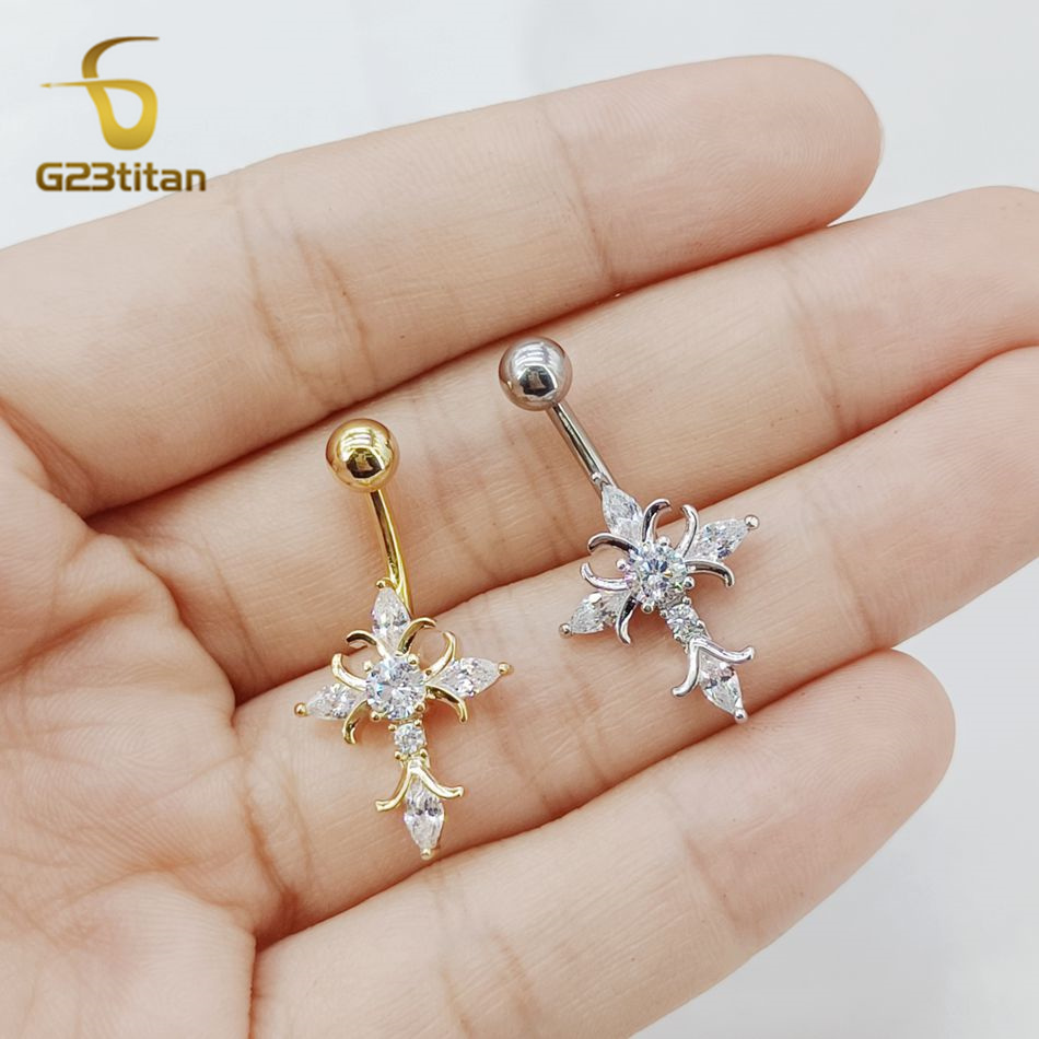 Zircon Cross Belly Button Ring - Belly Bar Titanium recension och pris
