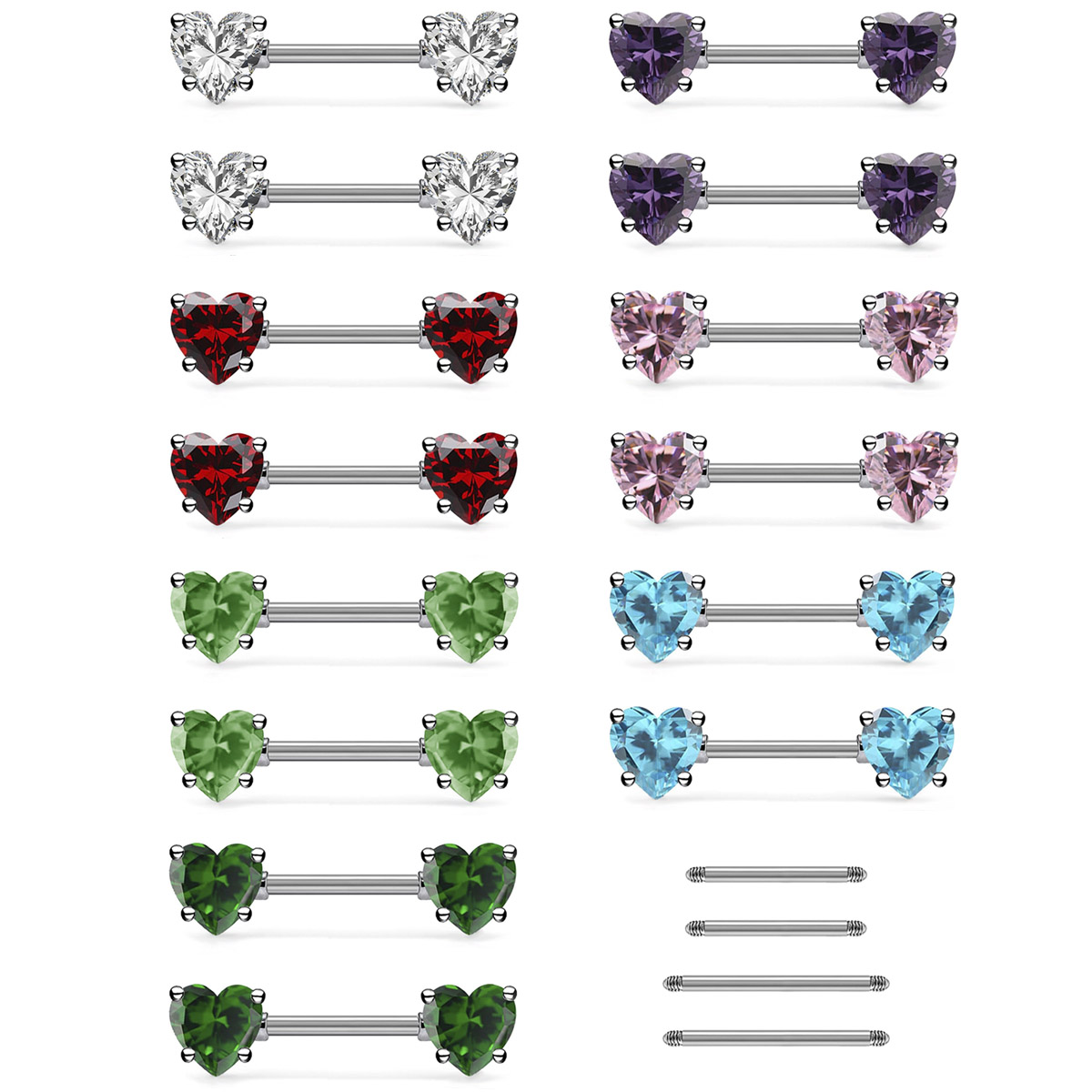 6 pcs Colored Heart-Shaped Cub - Belly Bar Titanium recension och pris