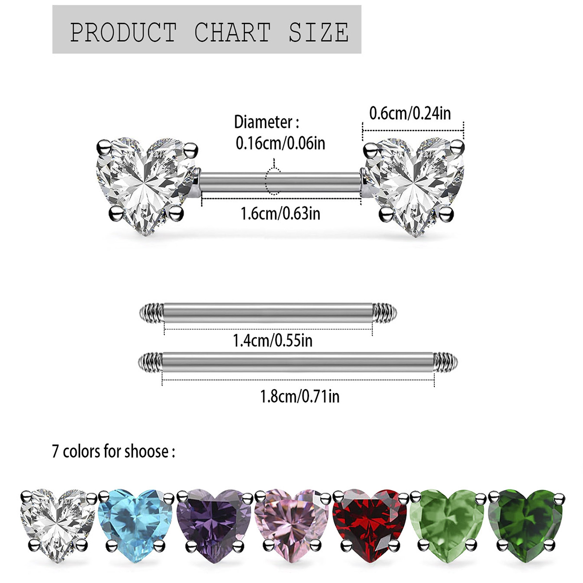 6 pcs Colored Heart-Shaped Cub - Belly Bar Titanium recension och pris